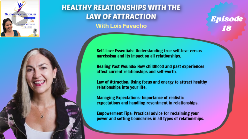 018 - Lois Favacho - Healthy Relationships with the Law of Attraction

Self-love
Healthy relationships
Relationship dynamics